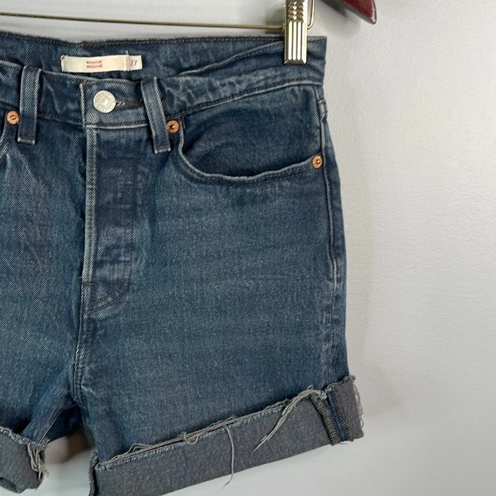LEVIS Premium Wedgie Fit Upcycled Shorts Black Denim High Waist Button Fly 27 - Picture 4 of 14